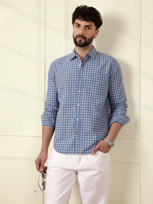 Checked Seersucker Comfort Fit Shirt | Blue