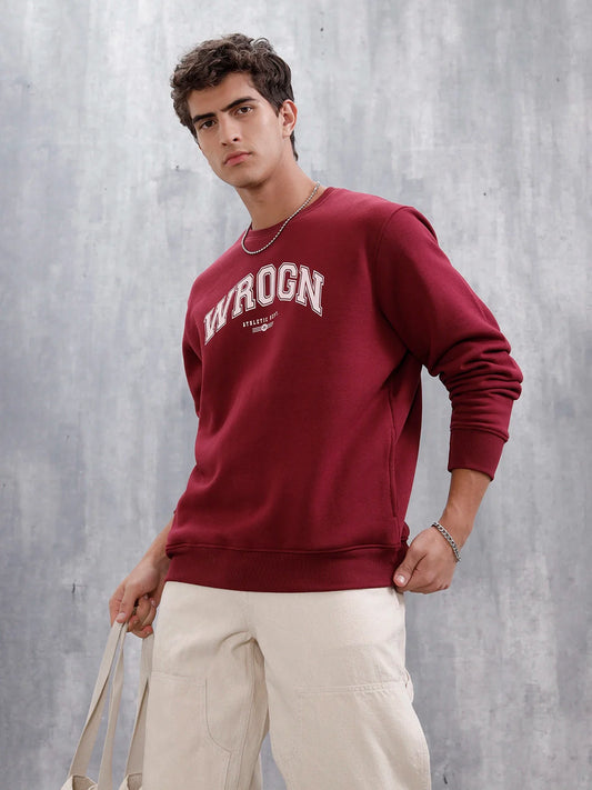 Wrogn Graphic Printed Comfort Fit Sweatshirt | Maroon