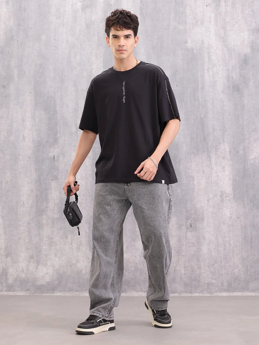 Placement Typo Print Oversized Fit T-shirt | Black
