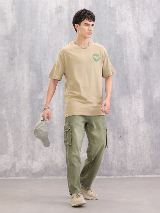 Graphic Printed Oversized Fit T-shirt | Khaki
