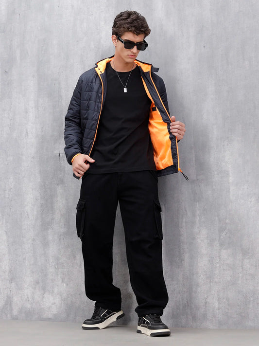 Casual Regular Fit Puffer Jacket | Black
