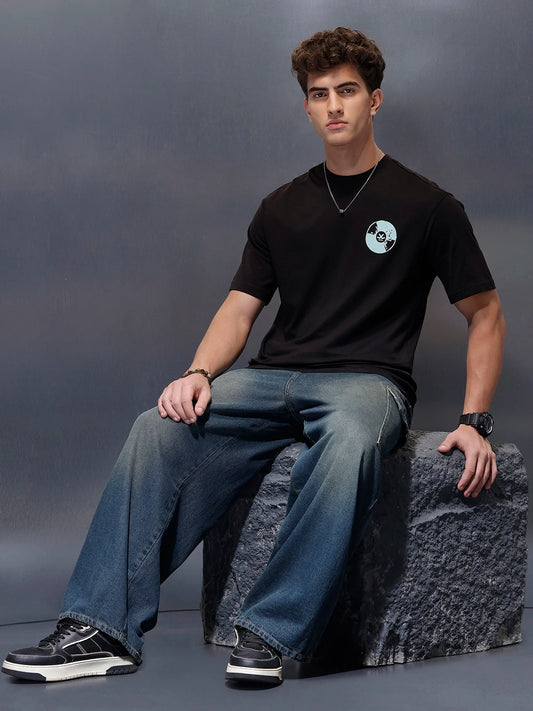 Casual Back Printed Oversized T-Shirt | Black