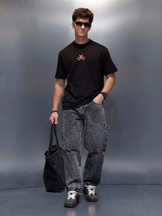 Casual Back Printed Oversized T-Shirt | Black