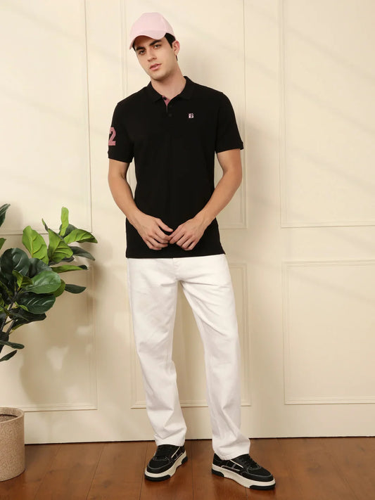 Sporty Black Regular Fit Polo T-Shirt