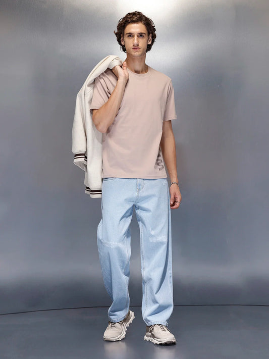 Men’s beige basic print crew neck t-shirt | Beige