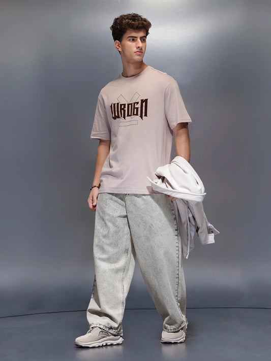 Classic Flock Printed Crew Neck T-Shirt | Beige