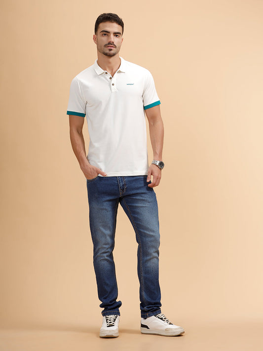 Contrast Details Regular Fit Polo T-Shirt | White
