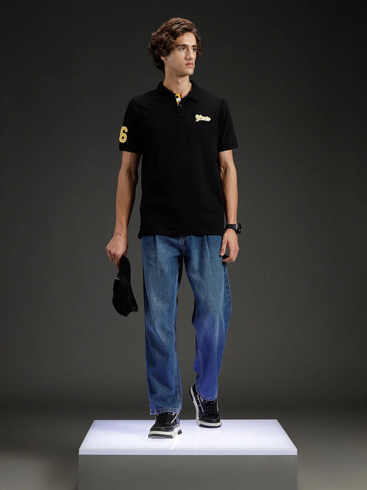 Wrogn Regular Fit Varsity Polo | Black