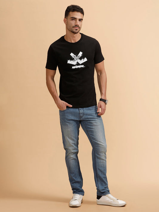 Moto Racer Logo Printed T-Shirt | Black