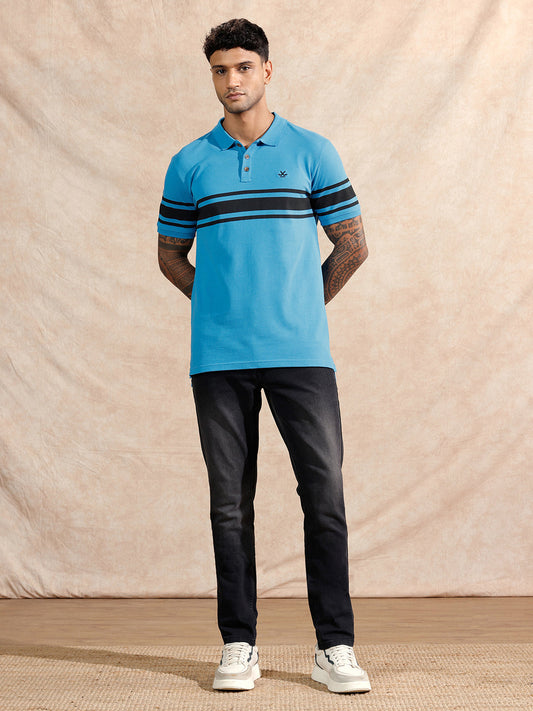 Striped Polo T-Shirt | Blue