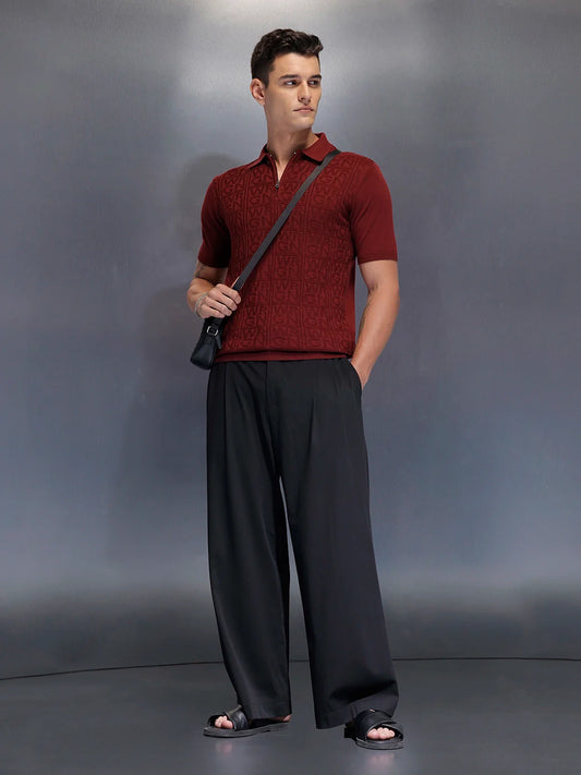 Men's slims fit polo with self design fabric | Maroon