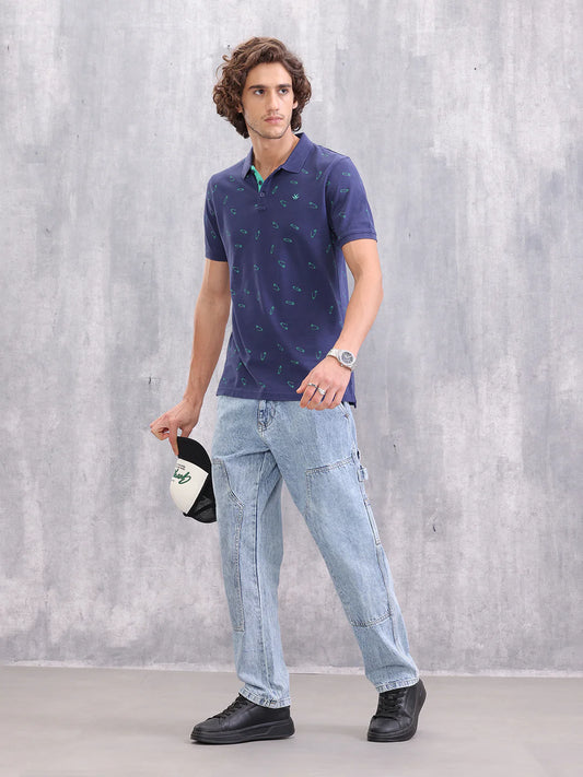 Graphic Aop Polo T-Shirt | Navy Blue