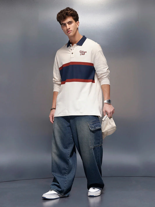 Classic Oversized Full Sleeves Polo T-Shirt | Beige