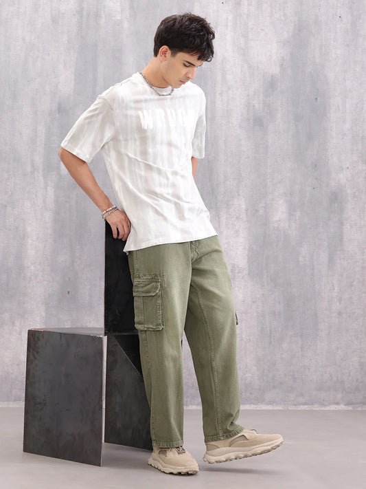 Grunge Washed Look Oversized Fit T-shirt With Graphic Print | Grey