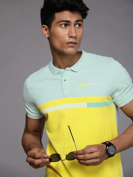 Stay Wrogn Colourblocked Polo Collar T-Shirt