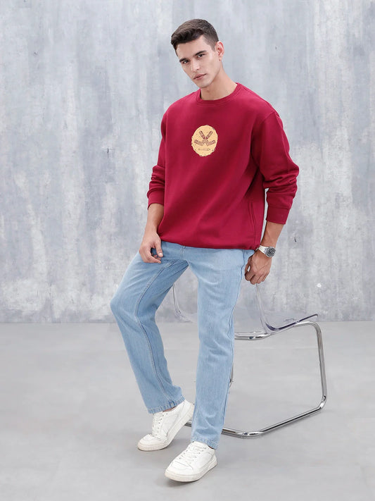 Wrogn Comfort Fit Graphic Sweatshirt For Men | Maroon