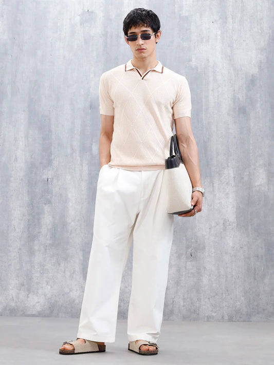 Men's Textured Slim Fit Polo Tshirt | Beige