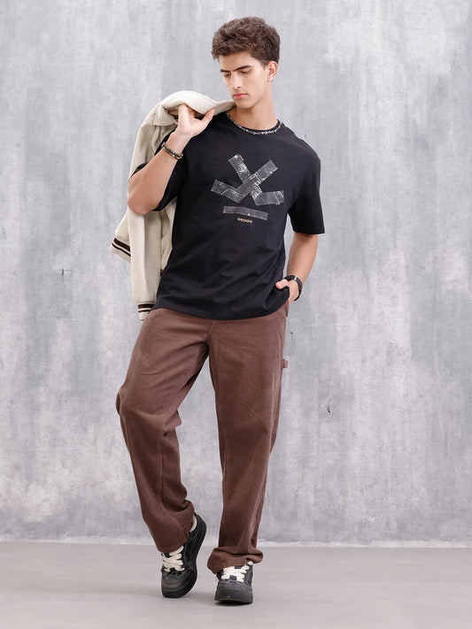 Brand Carrier Oversized Fit Casual Look T-Shirt | Black