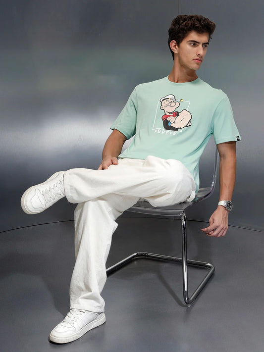 Wrogn Comfort Fit Graphic Printed T-Shirt | Light Green