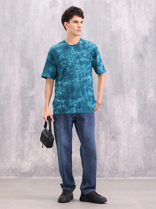 Retro Look Tie And Dye Oversized Fit T-shirt | Blue