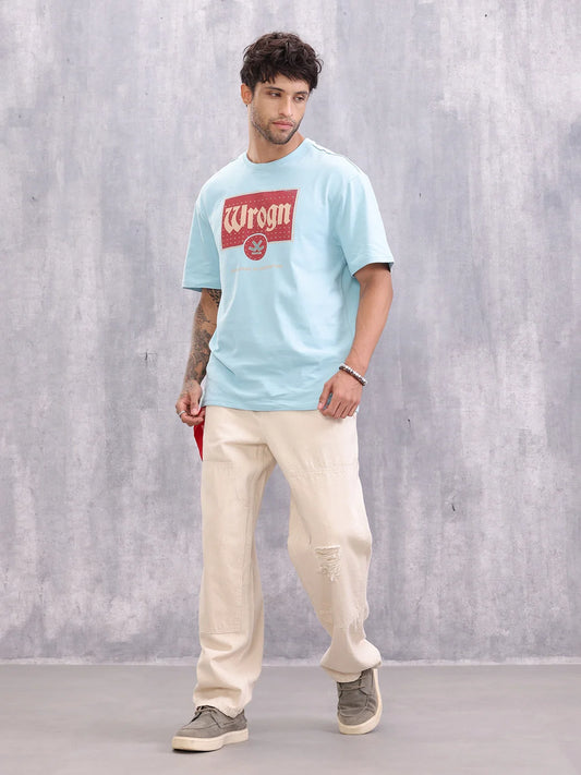 Retro Inspired Graphic Printed Oversized Fit T-shirt | Light Blue