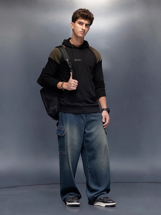 Casual Cut & Sew Hoodie | Black