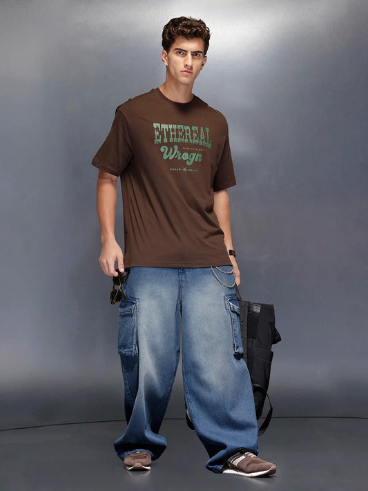Men’s oversized graphic print t-shirt | Brown