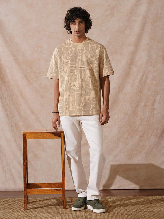 Tonal AOP Oversized T-Shirt | Beige