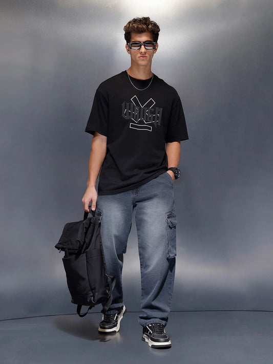 Men’s Beige Bold Logo T-Shirt | Black