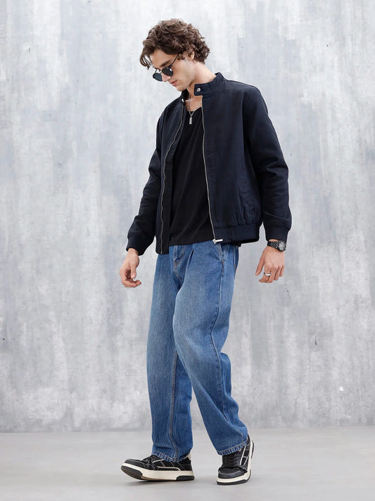 Wrogn Slim Fit Bomber Jacket | Black