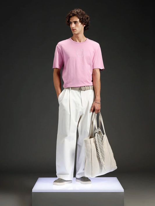 Wrogn Men's Raw Edged Oversized Graphic Tee | Purple