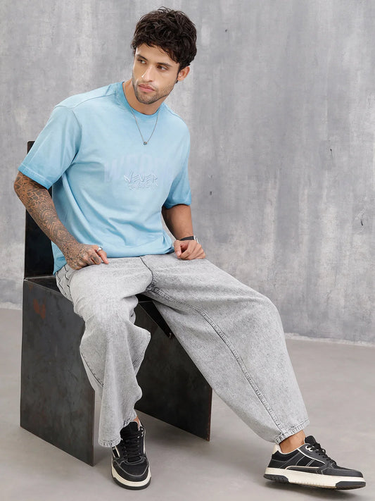 Reverse Cpd Wash Oversized Fit T-shirt With Embroidery | Light Blue