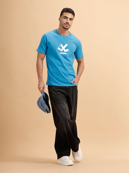 Brush Stroke Printed Slim Fit T-Shirt | Blue