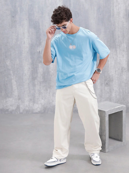 Casual Men Oversized Fit Tee With Graphic | Blue