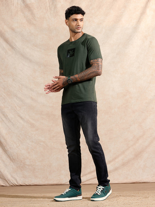 Glossy Gel Printed T-Shirt | Olive