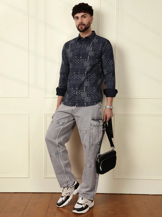 Abstract Patterns AOP Shirt | Navy Blue