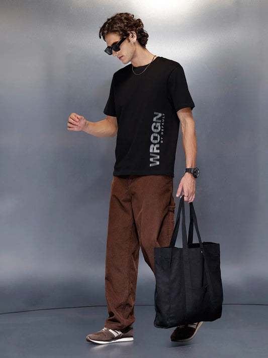 Men’s solid black slim fit printed t-shirt | Black