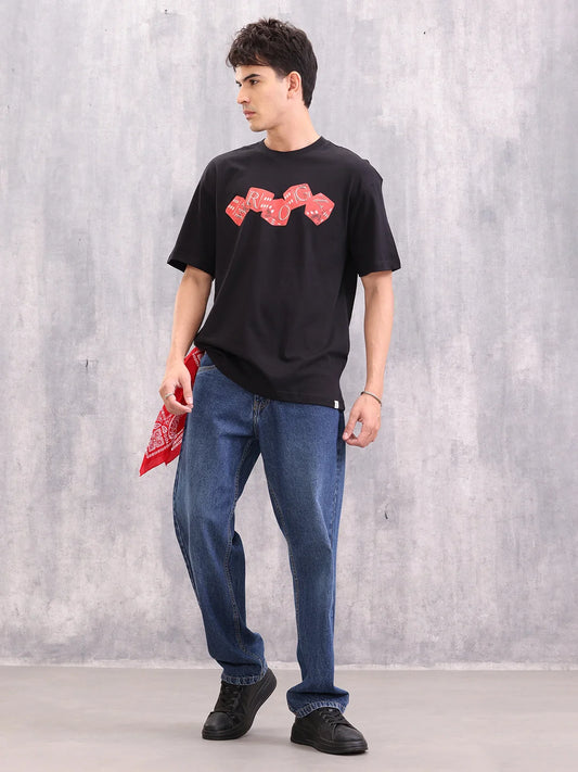 Dice Inspired Graphic Printed Oversized T-Shirt | Black