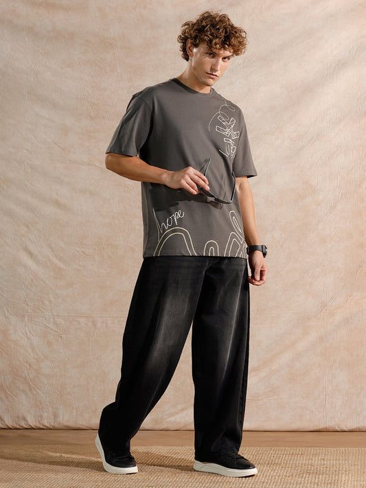 Casual Heavy Fade Baggy Fit Jeans | Dark Grey