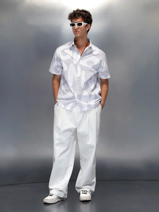 Wrogn Typography All-Over-Printed Shirt | Grey