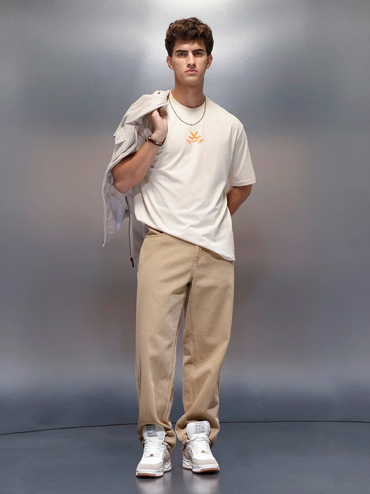 Casual Back Printed Oversized T-Shirt | Beige