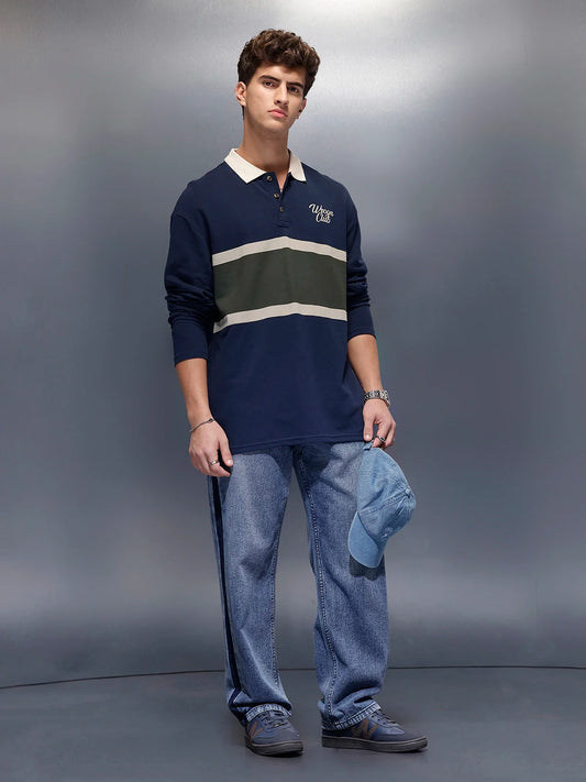 Classic Oversized Full Sleeves Polo T-Shirt | Navy Blue