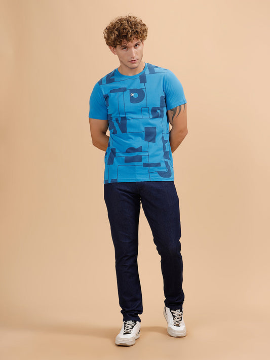 Typography Print Slim Fit T-Shirt | Blue