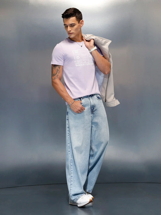 Men's Graphic Printed Slim Fit Casual T-Shirt | Purple