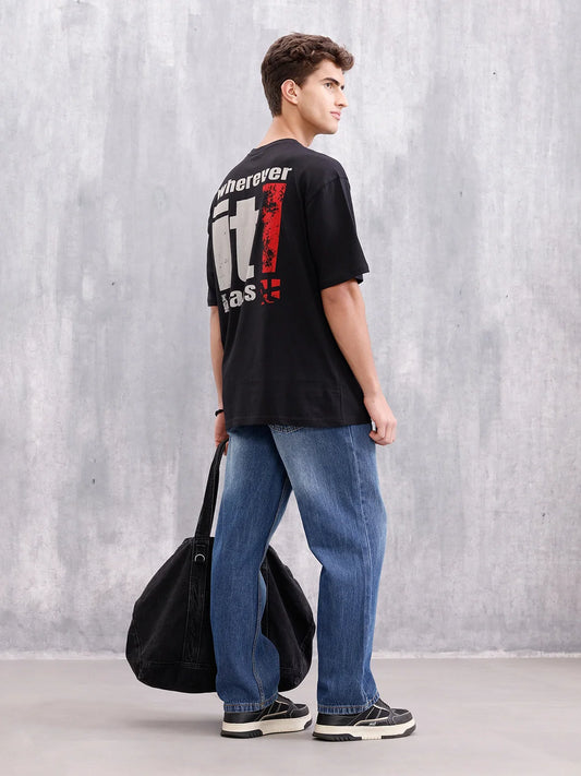 Back Graphic Printed Oversized Fit T-Shirt | Black