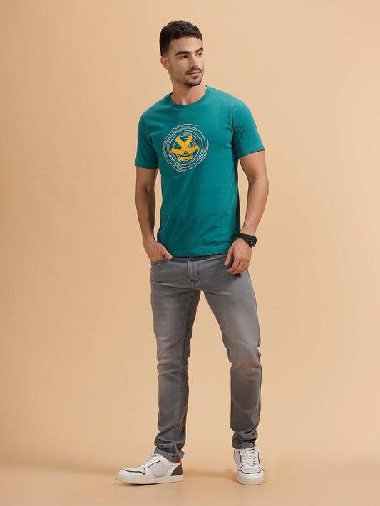 Spiral Motion Placement Printed T-Shirt | Teal