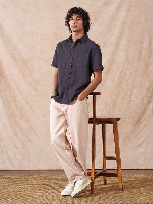 Waffle Textured Comfort Fit Shirt | Dark Grey