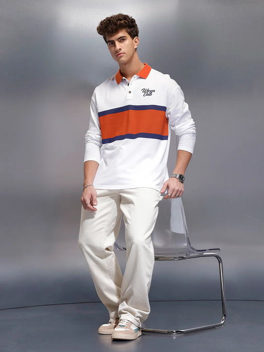 Classic Oversized Full Sleeves Polo T-Shirt | White