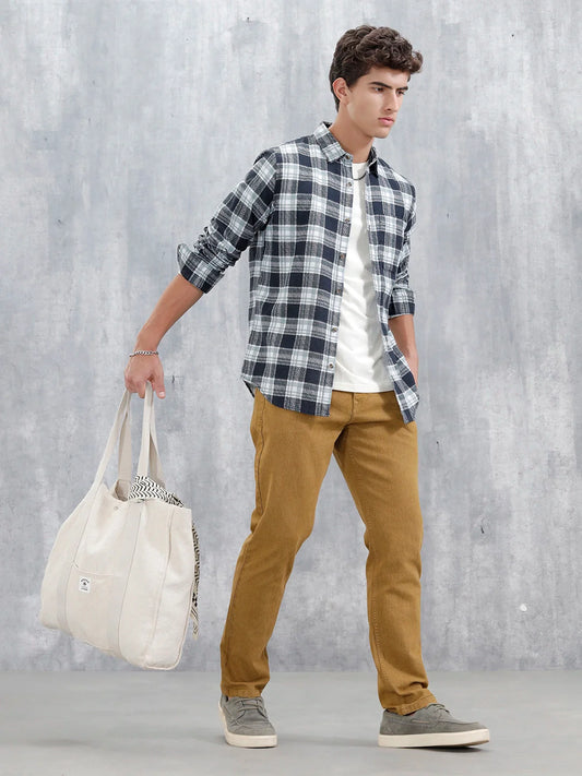 Checkered Pattern Slim Fit Casual Shirt | Blue