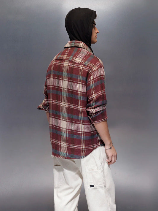 Classic Herringbone Hooded Shirt | Maroon